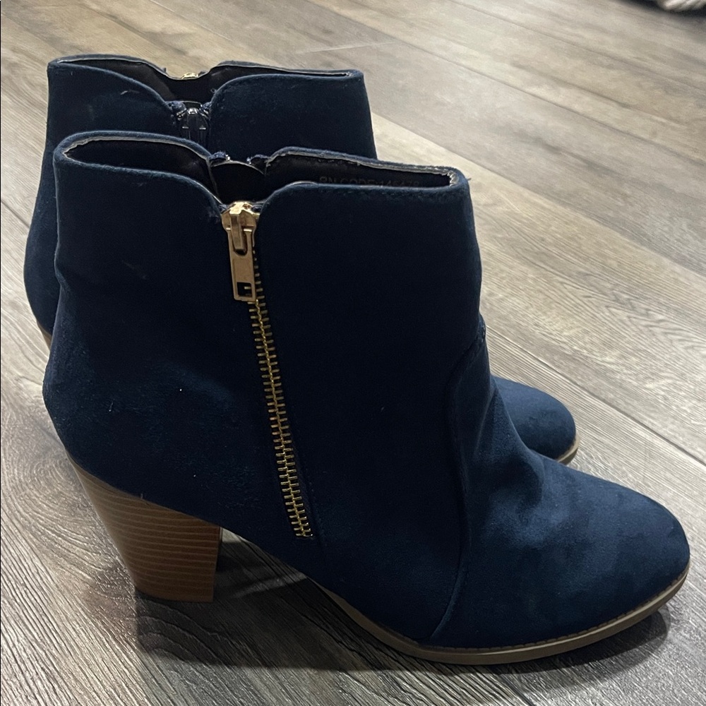 Navy Ankle Boots with Gold Zipper